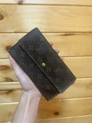 Cartera larga plegable de cuero con monograma marrón vintage Louis Vuitton para mujer Foto 1 de 4