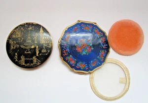 2 Vtg. 50's Stratton Cobalt Blue Gold Floral Mirror Compact Cases England *Read - Picture 1 of 8