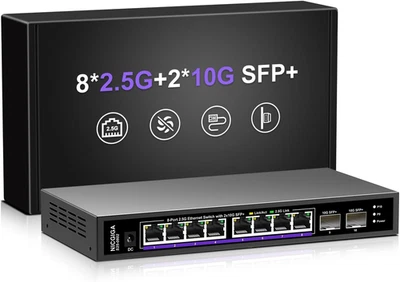 10 Port 2.5Gb Unmanaged Ethernet Switch with 8* 2.5G Base-T Ports + 2* 10G SFP+  - Image 1 of 4