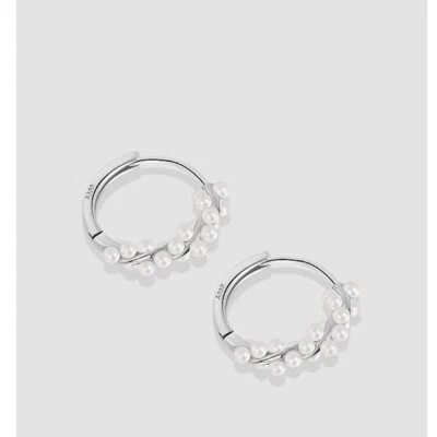 Pendientes de perlas de imitación envueltos en plata pura 999 aros retorcidos hipoalergénicos Foto 1 de 4