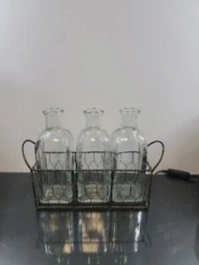 Triple Wire Wrapped Glass Vases Bottles Farmhouse Country Decor Flower Vases - Picture 1 of 8