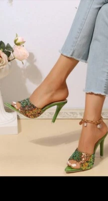 Женские сандалии со стразами декор Stilleto на каблуке Mule размер 10 - Изображение 1 из 4