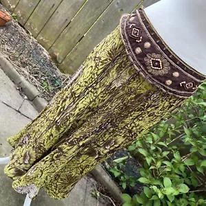 Vintage Editions Y2K Western Boho Green Brown Tassel Floral Gypsy Skirt *READ* - Picture 1 of 24