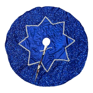 Christmas Tree Skirt, Blue Christmas Tree Skirt Sequin Xmas Tree 52 Inch.  Star - Picture 1 of 6