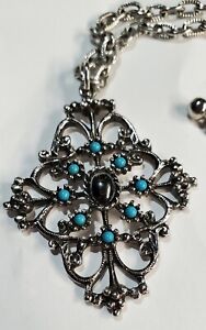 VINTAGE AVON TURQUOISE & HERMATITE NECKLACE. CHAIN APPROX 22"