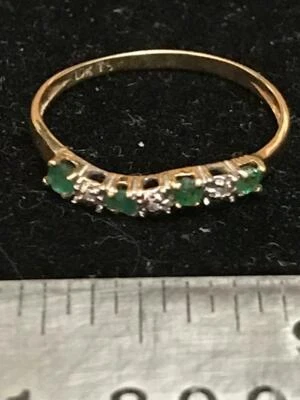 Anillo Estate Oro Amarillo 10K Esmeralda y Diamante Banda Talla 8 Foto 1 de 4