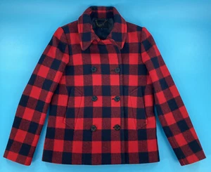 J. Manteau Crew 100% laine rouge et marine à carreaux buffle paon pois - USA taille 6 - Photo 1 sur 5