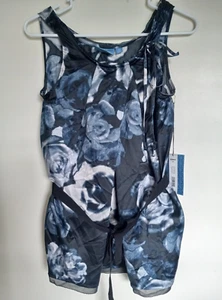 NEW Simply Vera Wang Womens Size XS Tank Top Black Blue White Pattern - Picture 1 of 3