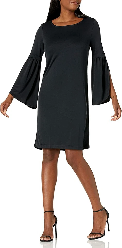 Tribal Textured Knit Bell Sleeve Dress - Women's Size S Black