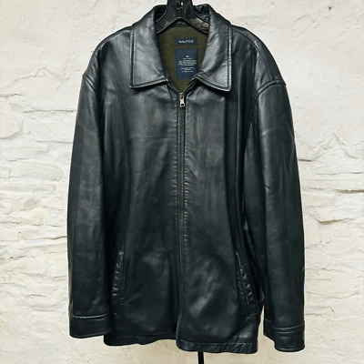 Chaqueta de Cuero Suave Nautica Forrada de Vellón Moto Bombardero Motociclista Negra Para Hombre Talla 46 Foto 1 de 4