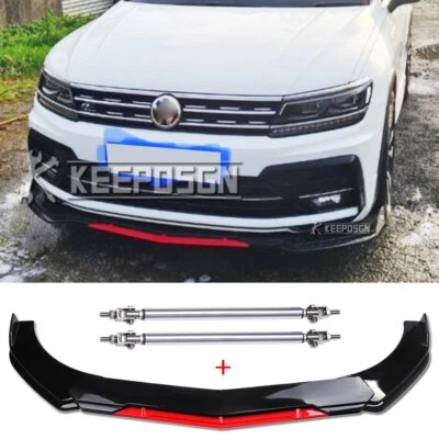 Parachoques delantero divisor de labios barbilla roja + 2x varillas de puntal para Volkswagen Tiguan R-Line Foto 1 de 4