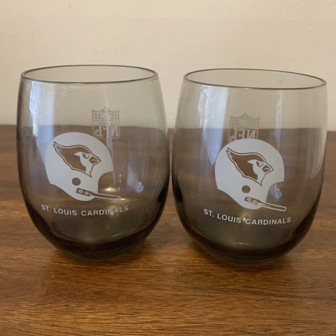 2 Vintage 1970’s St Louis Cardinals NFL Smoked Glass Cups Rocks Whiskey Barware Cover