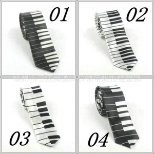 Men's Skinny Tie Colorful Musical Notes Printed Piano Guitar Polyester 5cm Width - Picture 1 of 9