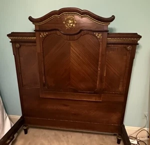 Antique French Louis XV Gilt Bronze & Wood Bed- Headboard, Footboard & Rails - Picture 1 of 13
