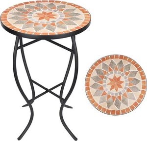 VCUTEKA Mosaic Side Table, 21" Round End Table with 14" Ceramic Tile Gold  - Picture 1 of 6