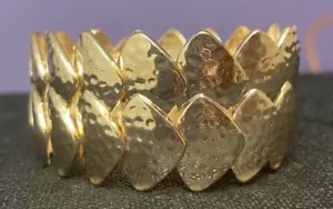 Nuovo Bracciale Polsino Direzione Perline Martellate Doppio Filamento-Oro - Foto 1 di 5