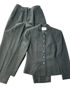 Kasper ASL Two Piece Pants Suit 100% Wool Set Size 10P Petite Lined Faux Pockets - Picture 1 of 15