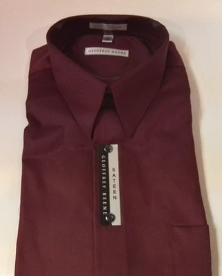 NUEVO CON ETIQUETAS GEOFFREY BEENE Para Hombres Borgoña Satén Sin Arrugas Camisa de Vestir XL 17 34/35 Foto 1 de 4