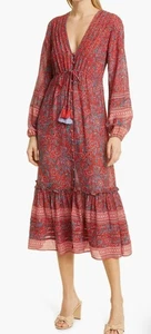 VERONICA BEARD Vani Floral Long Sleeve Dress Cover-up MEDIUM Red MIDI $450 - Picture 1 of 13