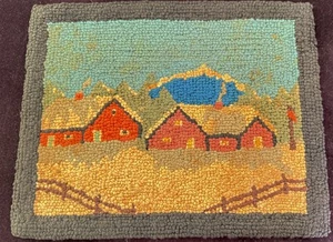 Pannello vintage arte popolare primitivo country gancio a mano scena New England ZZ569 - Foto 1 di 5