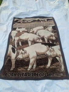 Vintage Biederlack Blanket 85% Acrylic USA 73"x51" Pigs "Pork Pleases People" - Picture 1 of 9