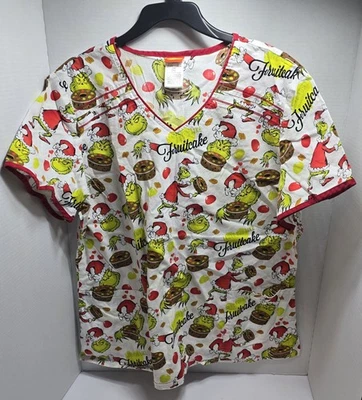 Grinch Cherokee Scrubs Tooniforms Dr. Seuss Christmas V Neck Top TF686 SECK - Image 1 of 4