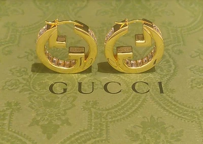 Gucci Crystal GG Hoop Earrings - Box & Dust Pouch Included - Image 1 of 3