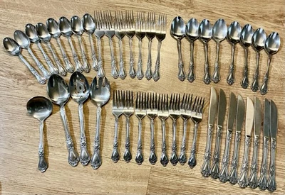 Vintage 43 Pieces Rogers Stainless Steel Flatware Korea Precious Rose Pattern - Image 1 of 4