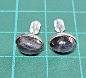 Vintage Stamped HCJ Sterling Silver Blue Stone Oval Post Stud Earrings 925 - Picture 1 of 9