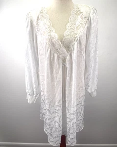 Vintage Miss Dior Nachthemd Damen groß weiß Spitze Blumen transparent Dessous Morgenmantel 80er - Bild 1 von 24