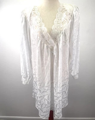 VTG Miss Dior Nightgown Womens Large White Lace Floral Sheer Lingerie Robe 80s - Image 1 of 4