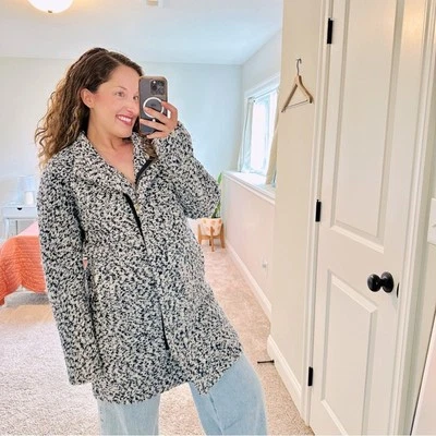 J. Crew Navy Blue White Textured Coat Jacket 10 - Imagem 1 de 4