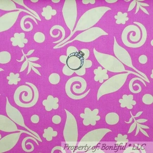 BonEful Fabric FQ Cotton Quilt Pink Fuchsia Cream Large Flower Swirl Leaf Dot US - Picture 1 of 12