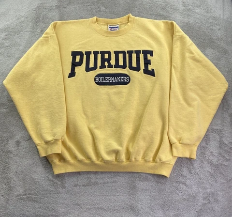 Vintage Purdue Sweatshirt Mens Extra Large Yellow College Crewneck Embroidered Cover