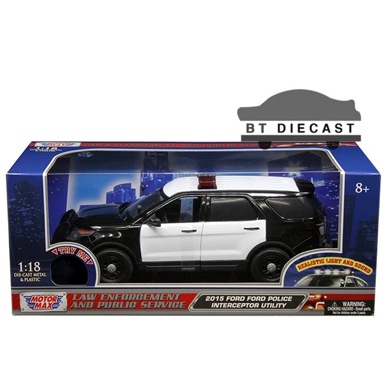 MOTORMAX 2015 FORD POLICE UTILITY 1/18 with SOUND & LIGHT BLACK WHITE 73996 - Image 1 of 1