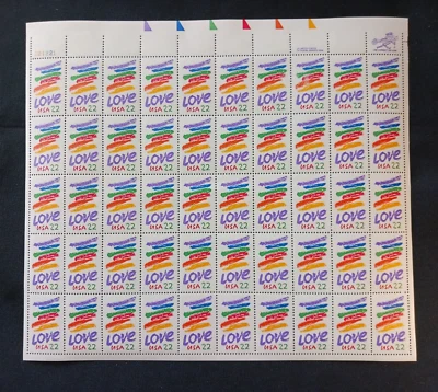 Scott #2143 LOVE CRAYON RAINBOW Sheet of 50 US 22¢ Stamps - Image 1 of 2