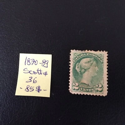Sellos de Canadá 1870-89 2c Verde USADOS Scott # 36 muy RARO Alto Valor Foto 1 de 2