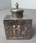 Antique Ornate Silver Plate Over Copper Decorative Flask, Tea Caddy w/ Lid  b sb
