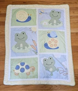TIDDLIWINKS BABY QUILT FROG-SNAIL-TURTLE TEXTURED LUXURY PLUSH CRIB - Picture 1 of 7