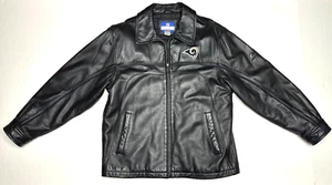 Los Angeles Rams Leather Jacket Reebok Coat Mens Size Med Black Quilt Lined NFL - Picture 1 of 8