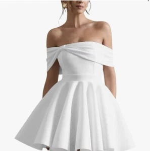 Satin Wedding Dresses for Bride Off Shoulder Bowknot Short - Picture 1 of 5