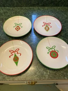 Crate and Barrel Christmas Ornament Dessert Plates 8" Set of 4 - Picture 1 of 4