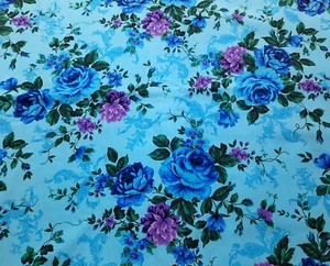 BTY 'Tapestry' #4185 Timeless Treasures Cotton Fabric Blue Purple Floral - Picture 1 of 5