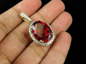 2Ct Oval Simulated Red Garnet Halo Women's comely Pendant 14K Yellow Gold Plated - Picture 1 of 4