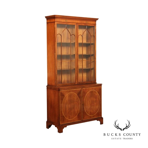 Georgian Style Vintage Mahogany Glass Door Bookcase or China Cabinet Cover