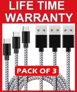 Braided cable for Samsung Galaxy S10, S9, Plus Fast Charger Type C USB 1m 2m 3m - Picture 1 of 12