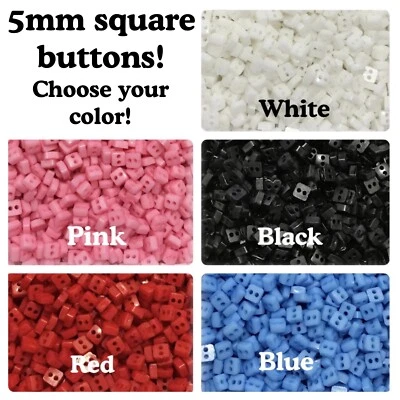 50 or 100 5mm Square 2 Hole Buttons Doll 5mm square - Image 1 of 4