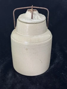 Antique Weir Stoneware Crock Quart Fruit Jar W/Wire Closure & Lid, Original 1904 - Picture 1 of 11