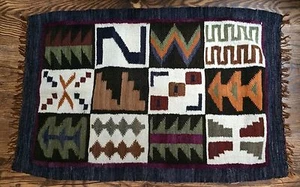 Southwestern Western Woven Throw Rug Blue Brown Green Purple 22.5" x 34" - Picture 1 of 2