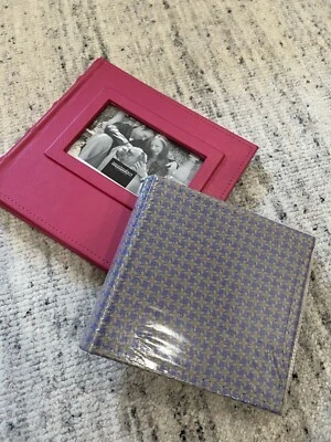 Lot of 2 Photo Albums Hot Pink Leather and Purple Fabric 6x4 inch - Image 1 of 4